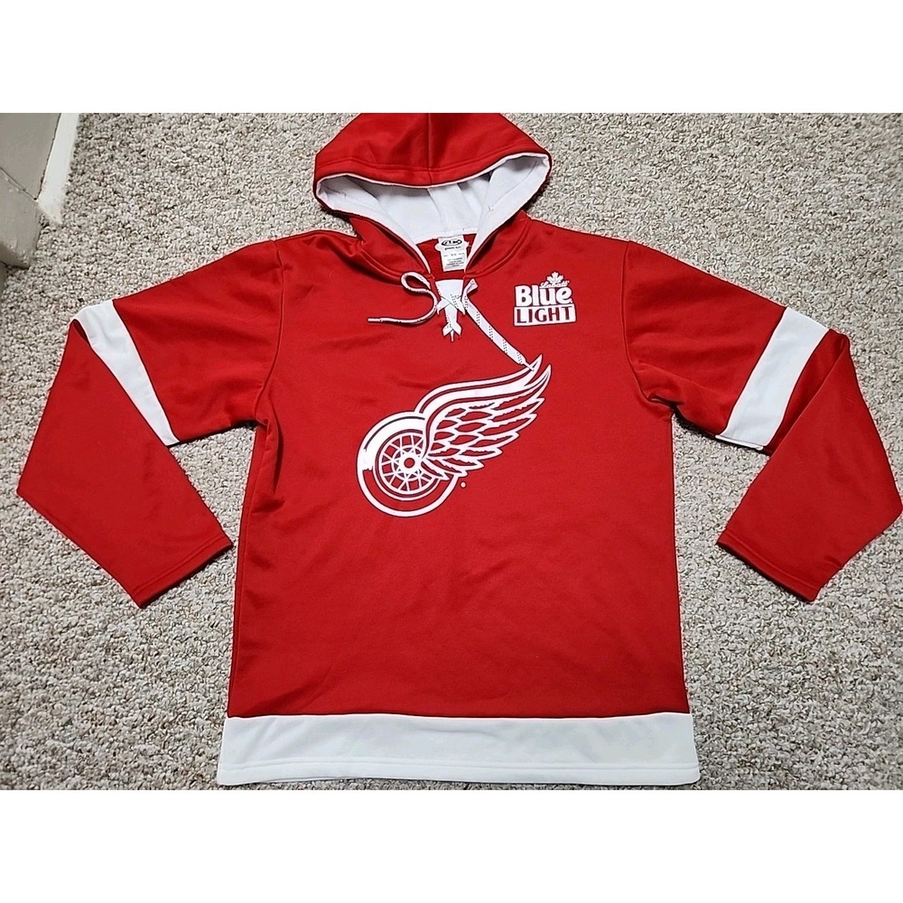 Detroit Red Wings Labatt Blue Light Hoodie Jersey Athletic Knit Medium Red